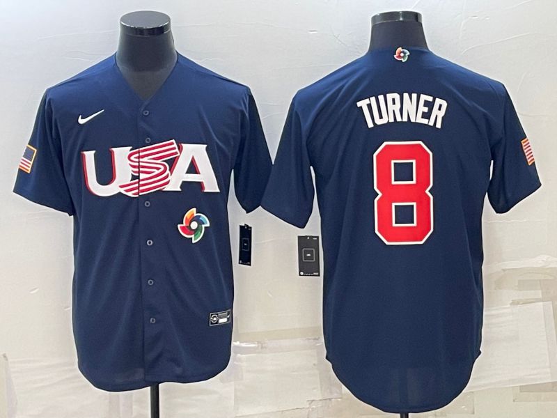 Men 2023 World Cub USA #8 Turner Blue Nike MLB Jersey6->more jerseys->MLB Jersey